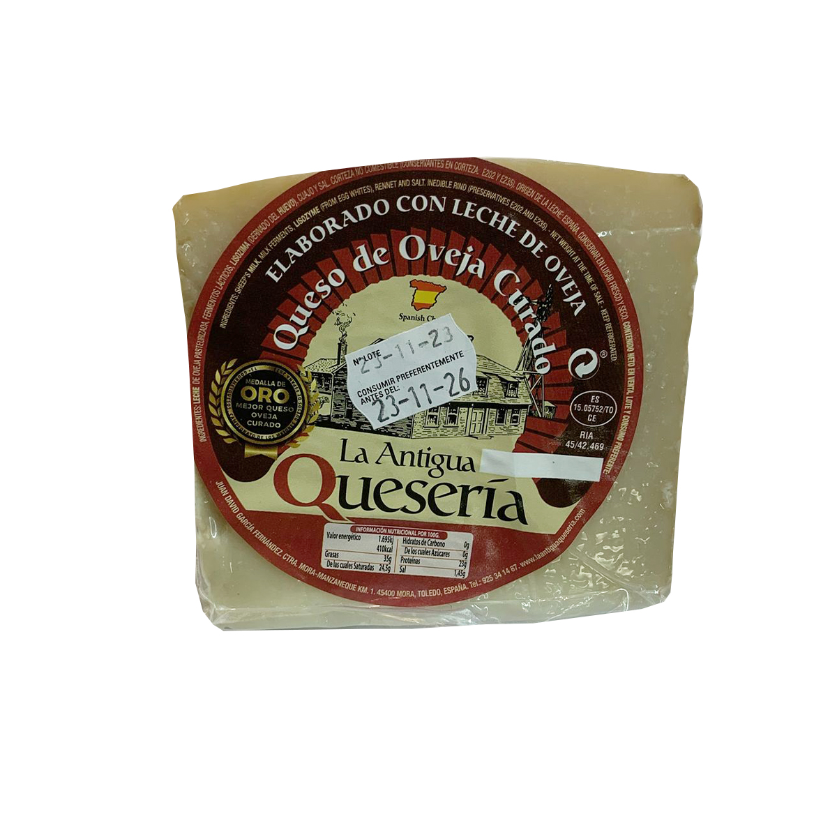 Queso de oveja curado, elaborado con leche pasteurizada