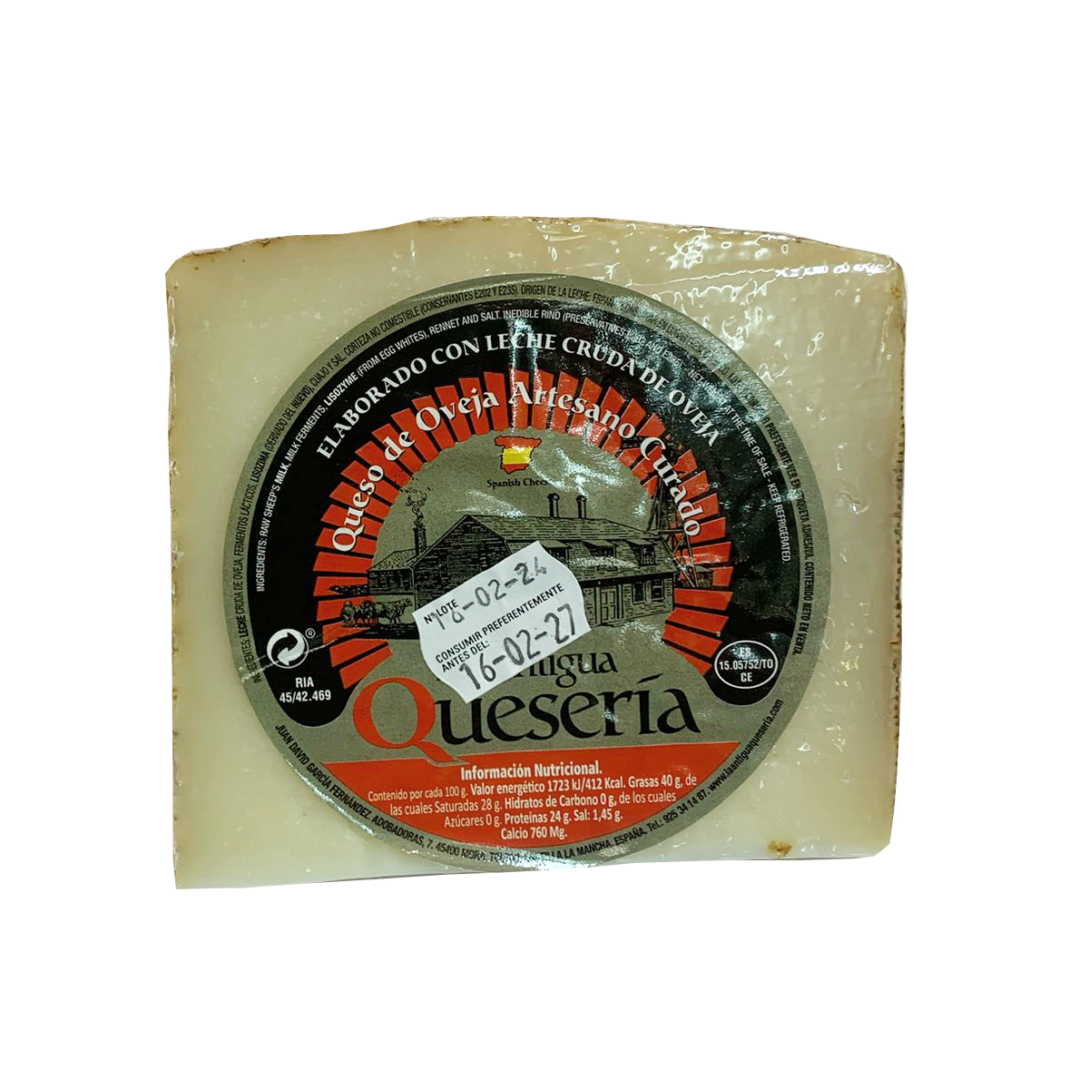 Queso de oveja curado, elaborado con leche cruda